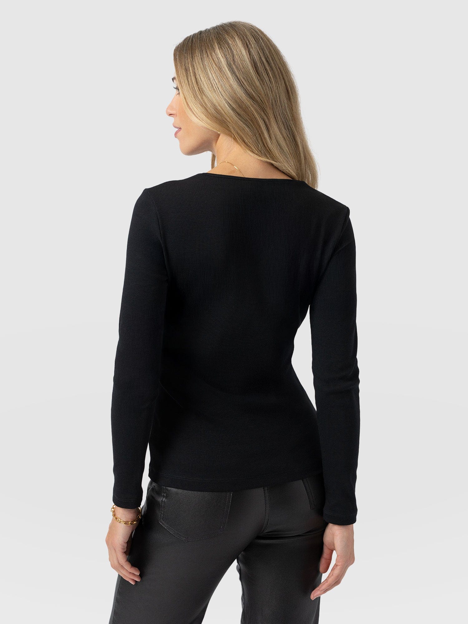 Andie V Neck Long Sleeve Tee - Black Lace